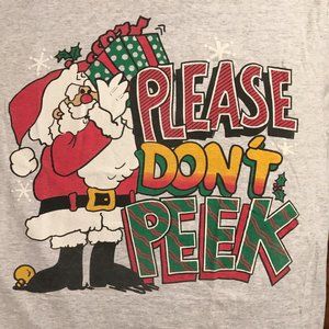 Vintage Christmas SANTA ‘PLEASE DON’T PEEK’ Grey Gray T-shirt, SIZE LARGE (?)